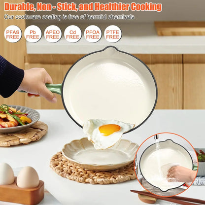 7 Pcs Nonstick Enameled Cast Iron Cookware Set