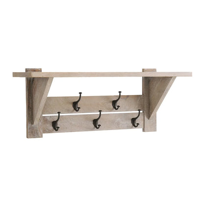 Mango Wood Entryway Organizer with 5 Double Hooks
