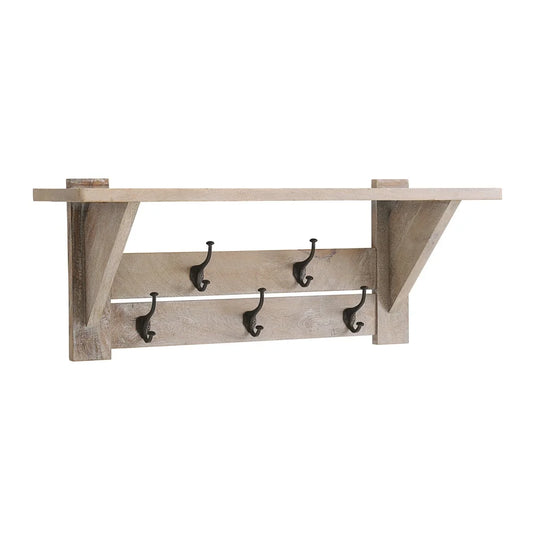 Mango Wood Entryway Organizer with 5 Double Hooks