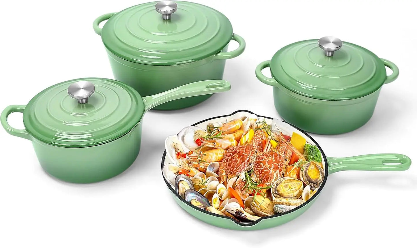 7 Pcs Nonstick Enameled Cast Iron Cookware Set