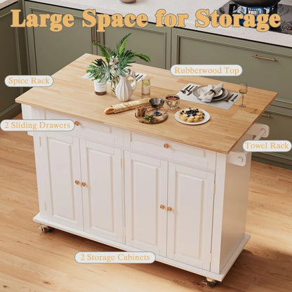 Rolling Kitchen Island with Drop Leaf