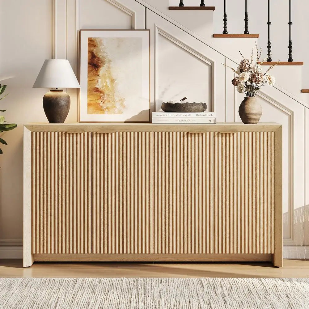 Modern Fluted Sideboard with 4 Doors and 5 Adjustable Shelves