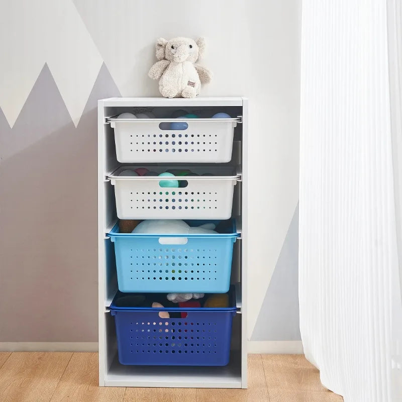 Kids Toy Organizer with 4 Storage Bins, Blue