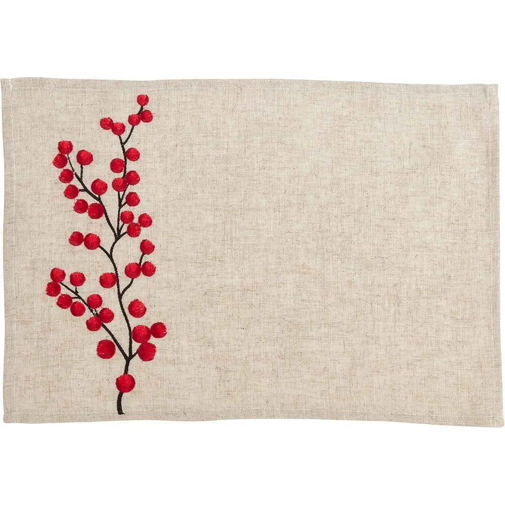 Embroidered Berry Design Placemat and Napkin set for 8