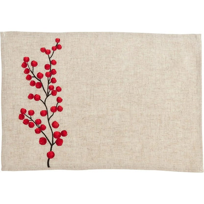 Embroidered Berry Design Placemat and Napkin set for 8