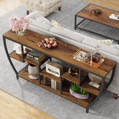 70.9" Rustic Sofa Table with Shelves