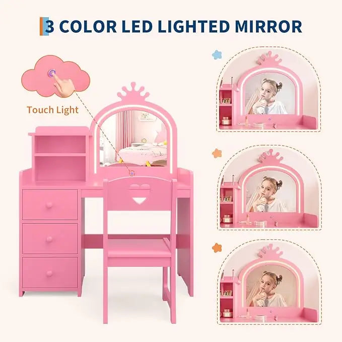 2 in 1 Princess Makeup Vanity Desk & Chair Set