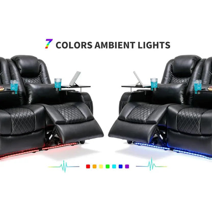 Black Theater Recliners with 7-Color Ambient Lighting