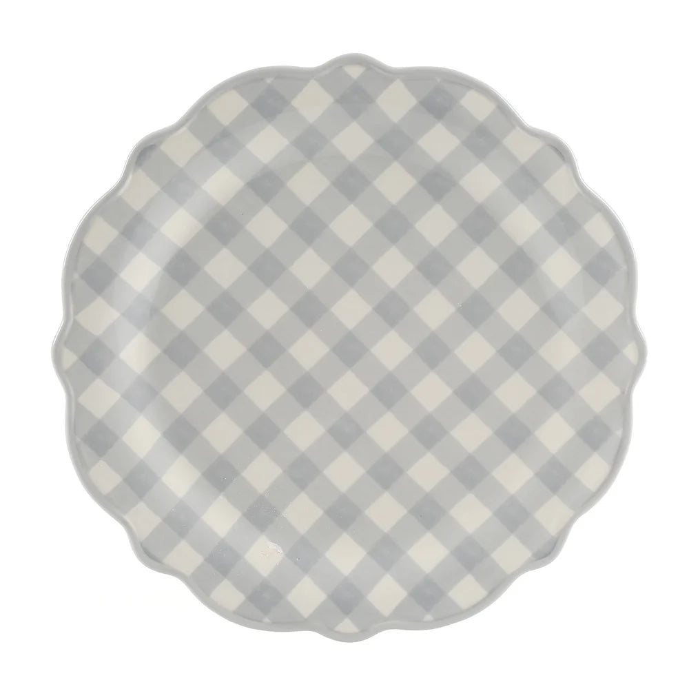 Gingham 12 Piece Dinnerware Set Ceramic Scalloped Edge