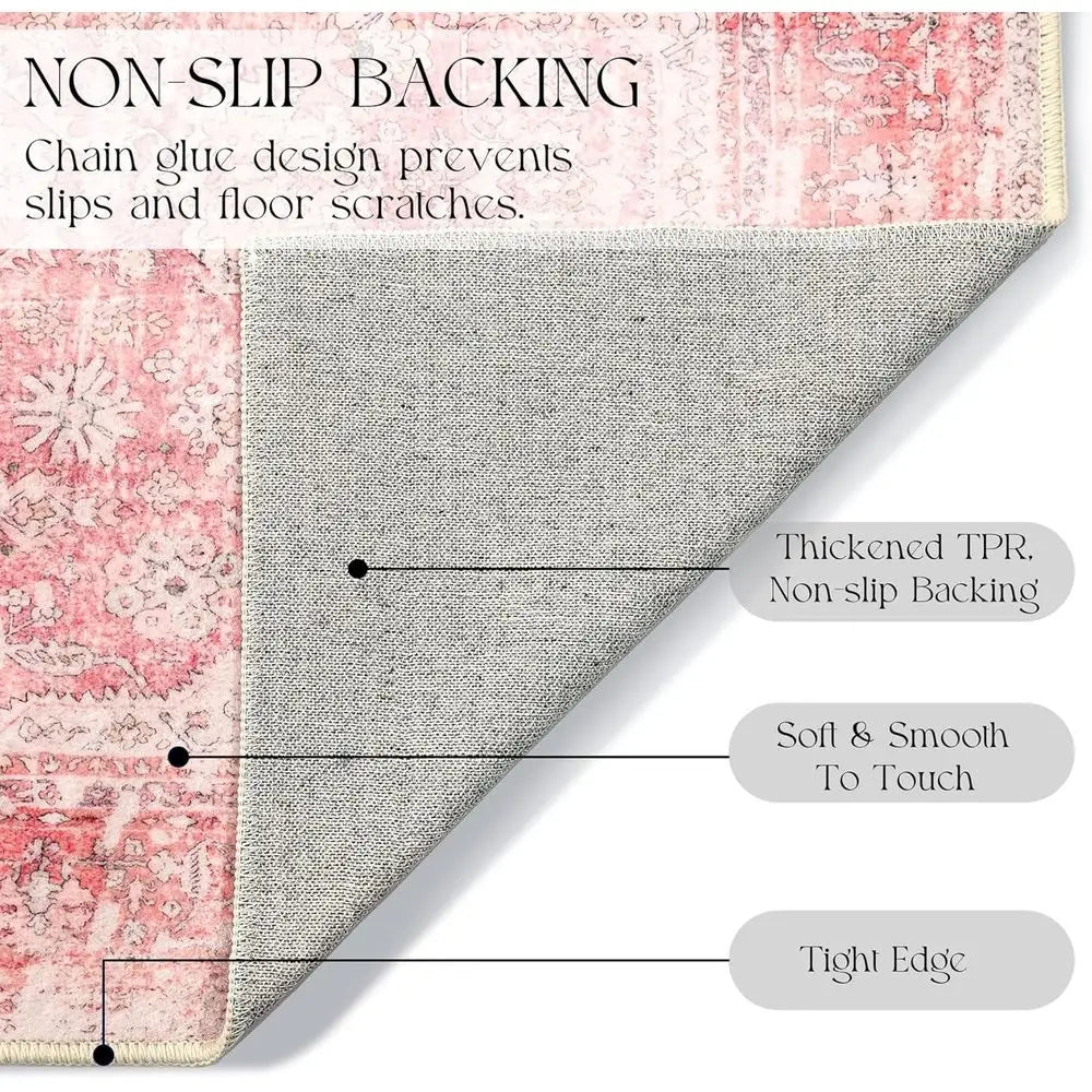 3x5ft Washable Bohemian Pink Area Rug for Girls