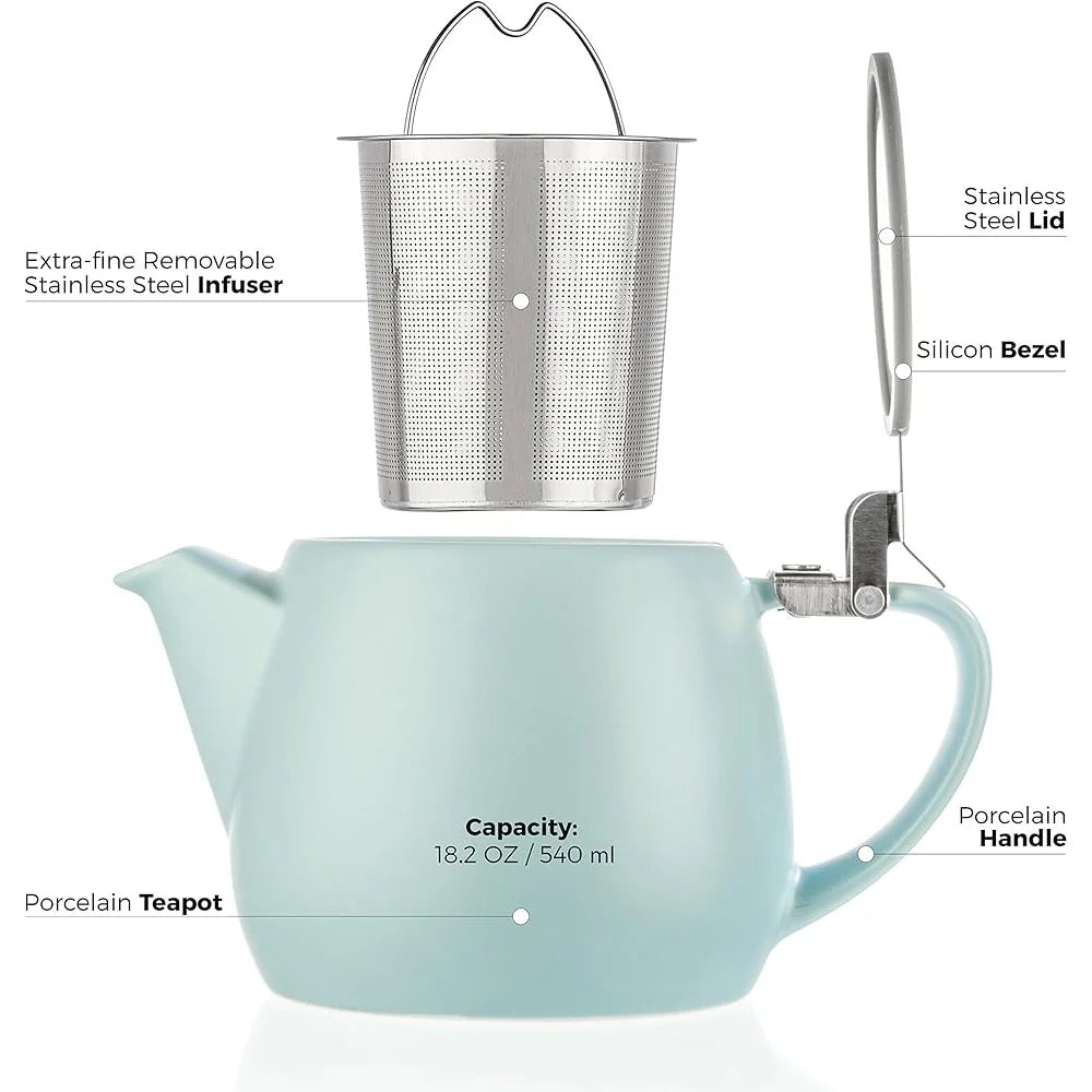 Porcelain Teapot with Extra-Fine Infuser for Loose Tea Brewing