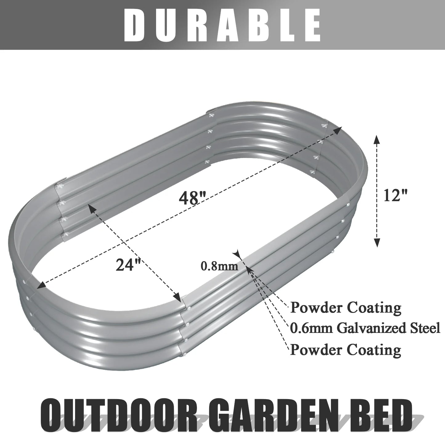 2 Pack 4x2x1FT Galvanized Raised Garden Bed Kit Oval Planter Box Outdoor Bottomless Planter Raised Beds for Vegetables Flowers
