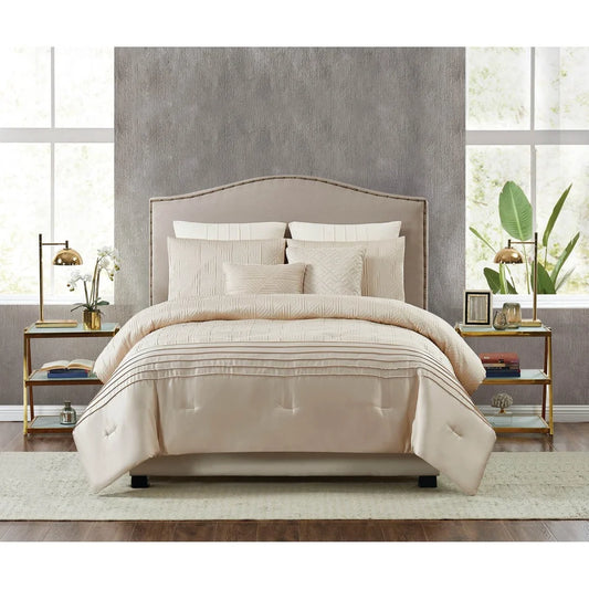 7-piece Luxurious Ivory Queen Bedding Set with Decorative Pillows