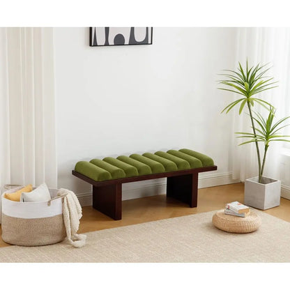 Green Velvet Upholstered Cylindrical End of Bed Bench