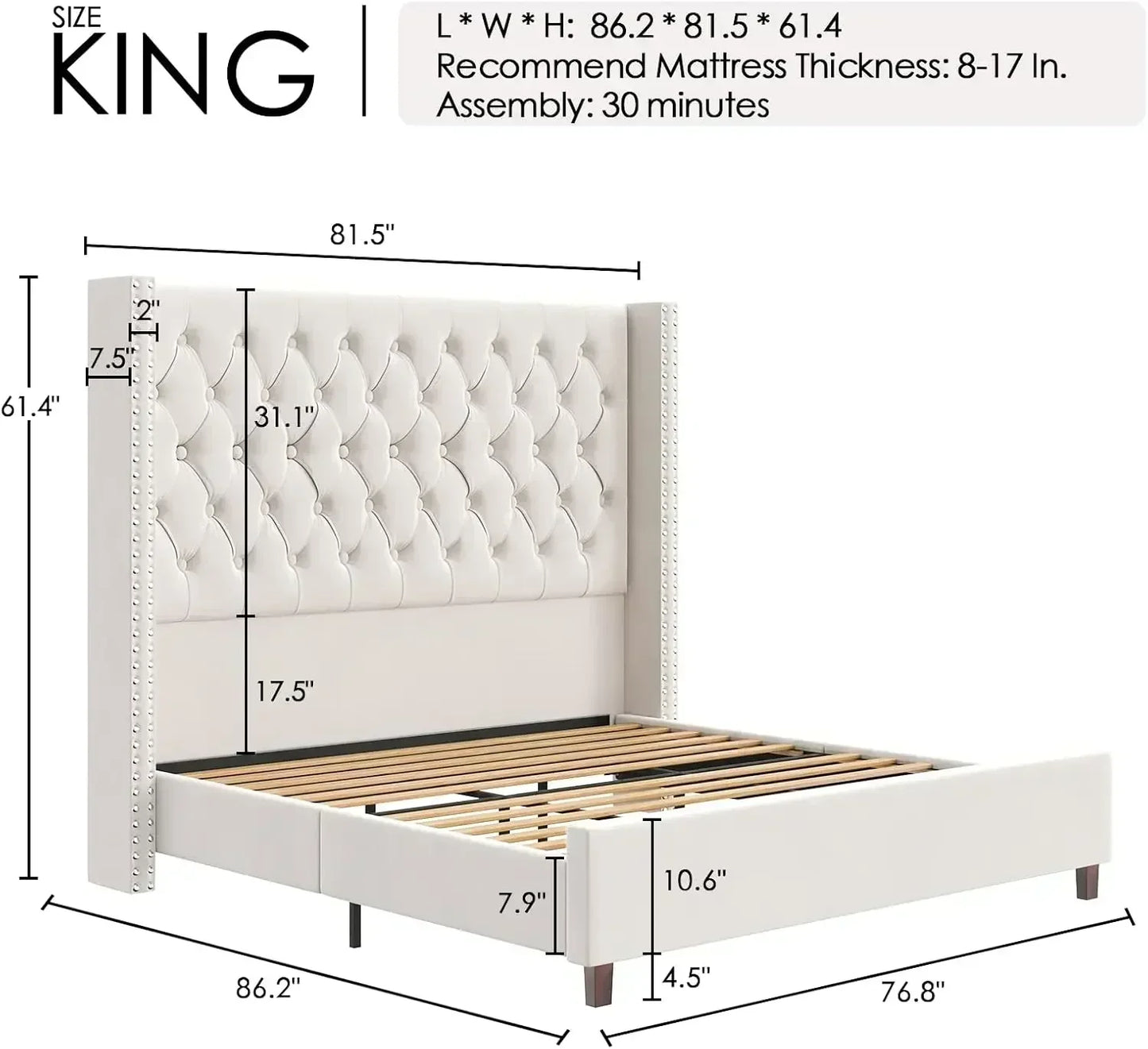 Velvet Deep Button Tufted King Platform Bed Frame