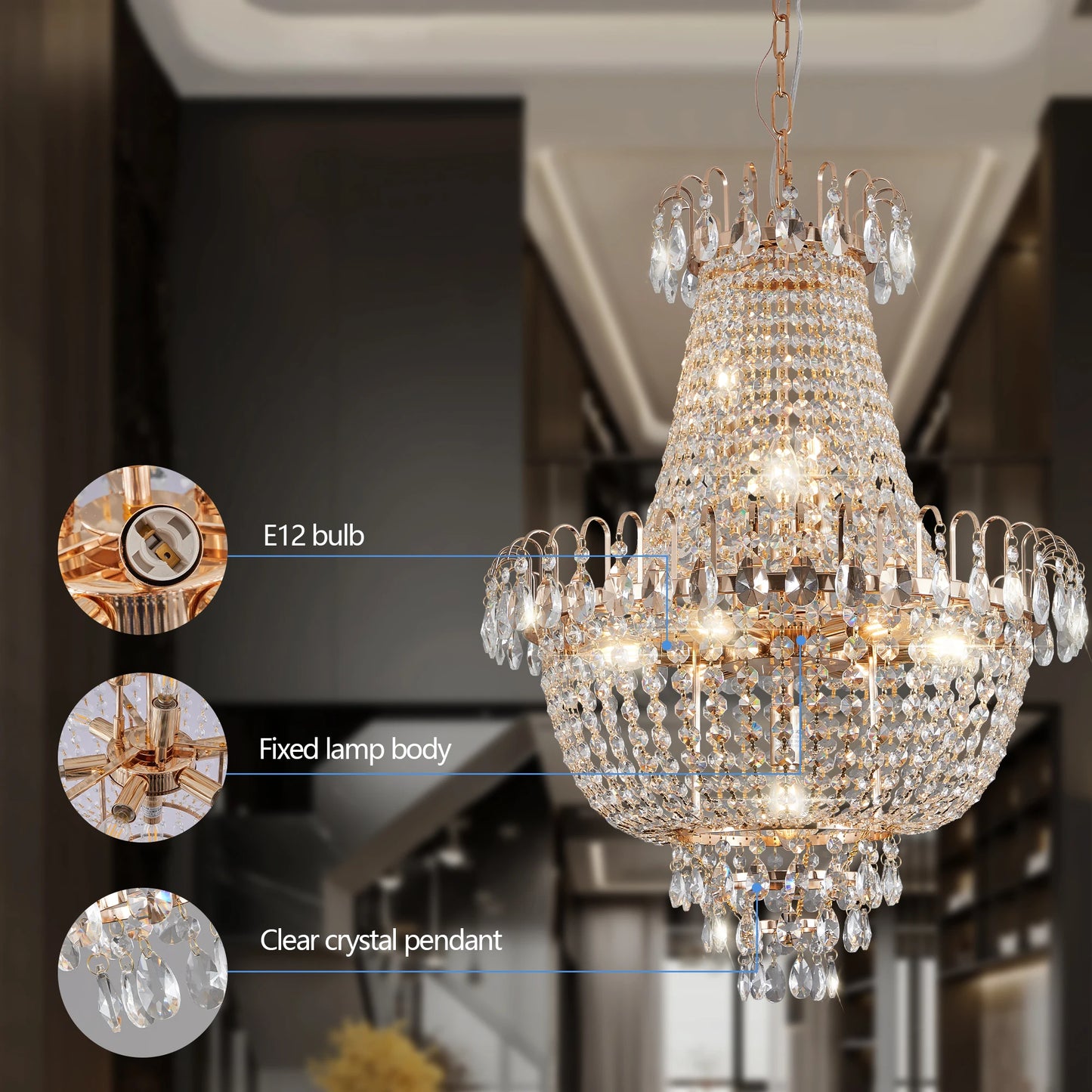 Elegant Gold and Crystal Chandelier