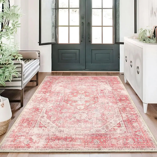 3x5ft Washable Bohemian Pink Area Rug for Girls