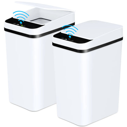 White 12L Automatic Trash Cans with Lid-2 Pack