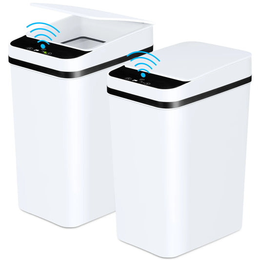 White 12L Automatic Trash Cans with Lid-2 Pack