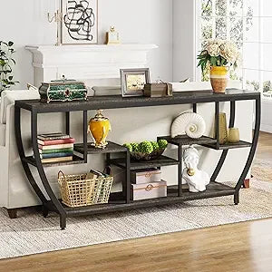 70.9" Rustic Sofa Table with Shelves
