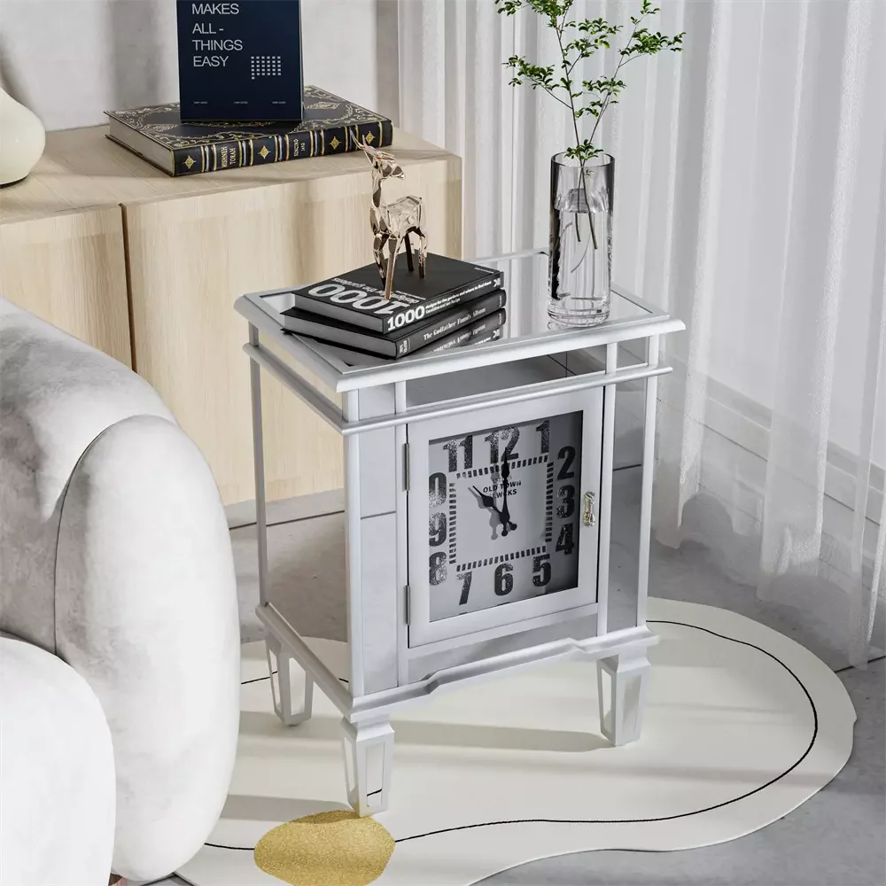 Modern Clock Mirrored End Table