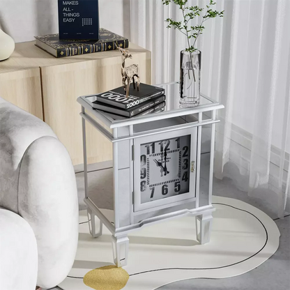 Modern Clock Mirrored End Table