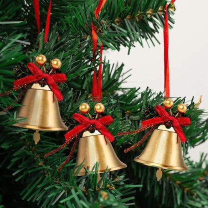 6pcs Gold Christmas Bells with Red Bow