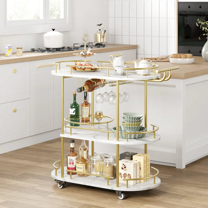 Mobile Bar Cart with 3-Tiers of Storage Shelves