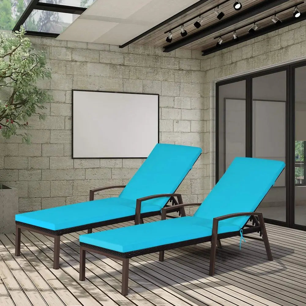 2 PCS Outdoor Reclining Chaise with Cushions and Armrest