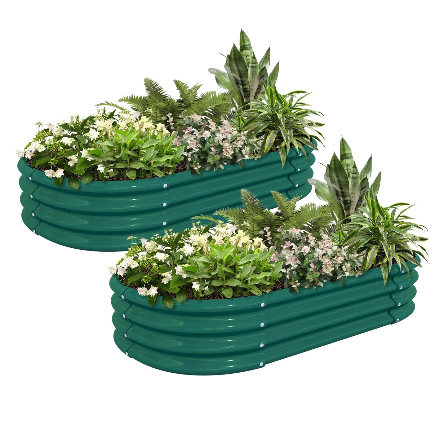 2 Pack 4x2x1FT Galvanized Raised Garden Bed Kit Oval Planter Box Outdoor Bottomless Planter Raised Beds for Vegetables Flowers