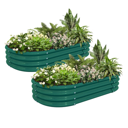 2 Pack 4x2x1FT Galvanized Raised Garden Bed Kit Oval Planter Box Outdoor Bottomless Planter Raised Beds for Vegetables Flowers