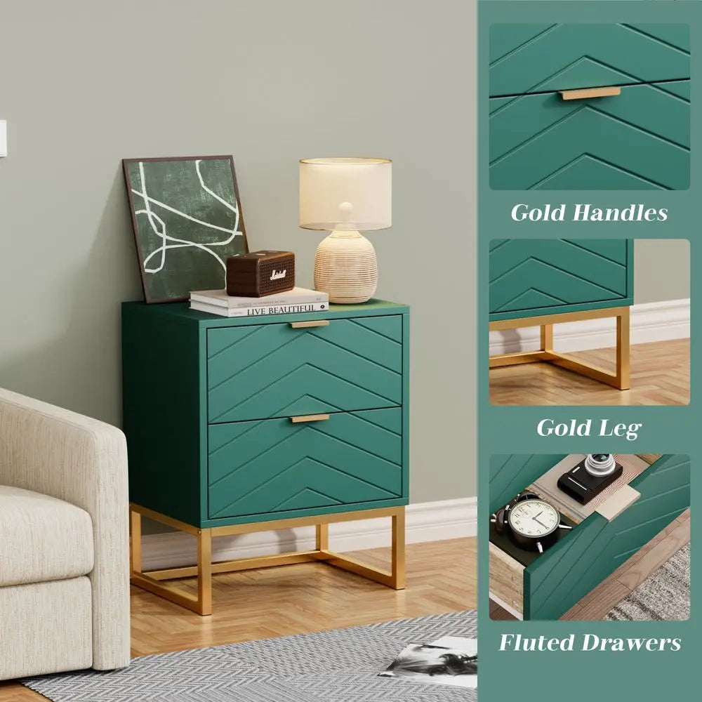 3 Pieces Bedroom Sets, 6 Drawer Dresser and Nightstand Sets for Bedroom, Night Stand Set of 2 amp 6 Drawer Dresser with Gold Ha