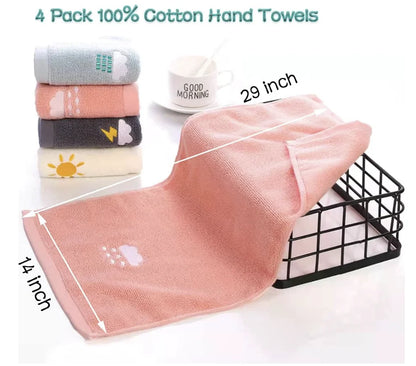 Set of 4 Hand Towels, Soft Cotton