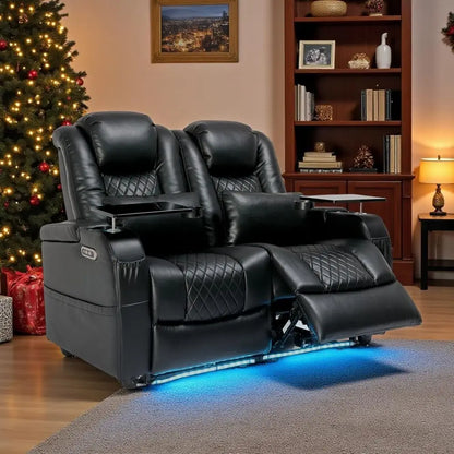 Black Theater Recliners with 7-Color Ambient Lighting