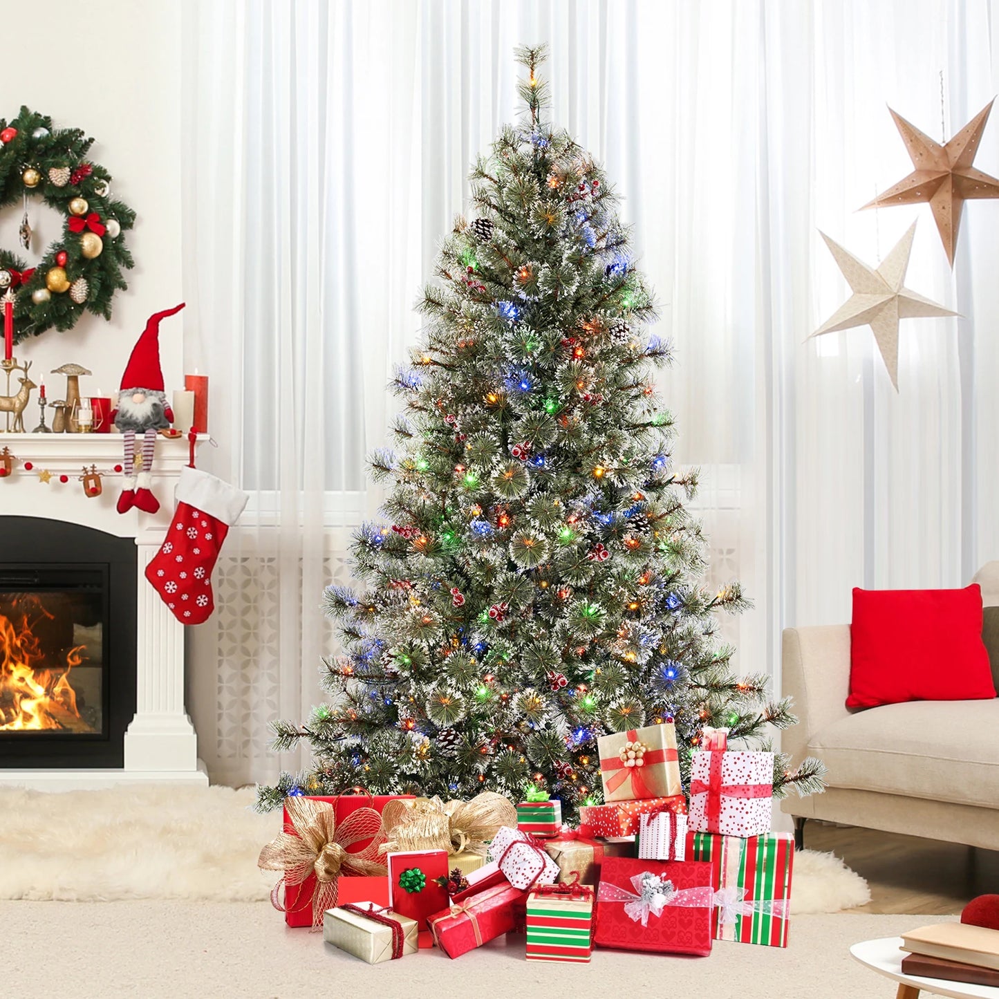 Pre-lit Artificial Christmas Tree with 9 Lighting Modes