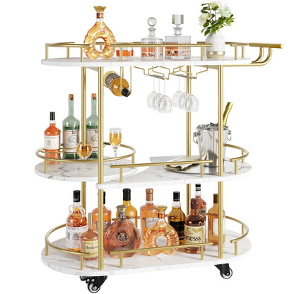 Mobile Bar Cart with 3-Tiers of Storage Shelves