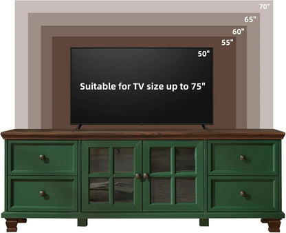 Modern Green TV Stand for with 4 Drawers