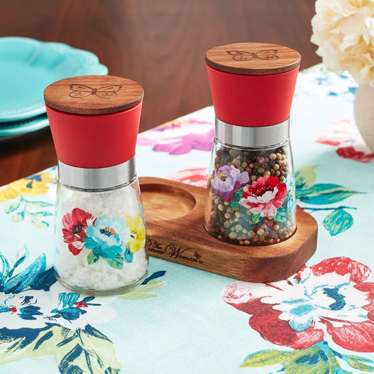 Salt and Pepper Grinder Set with Acacia Tray