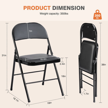 4 Pack-Sturdy Metal Leather Padded Folding Chair