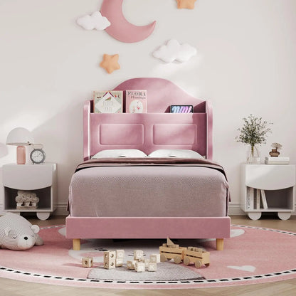 Velvet Platform Twin Bed Frame with LED Lights