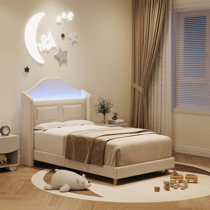 Velvet Platform Twin Bed Frame with LED Lights