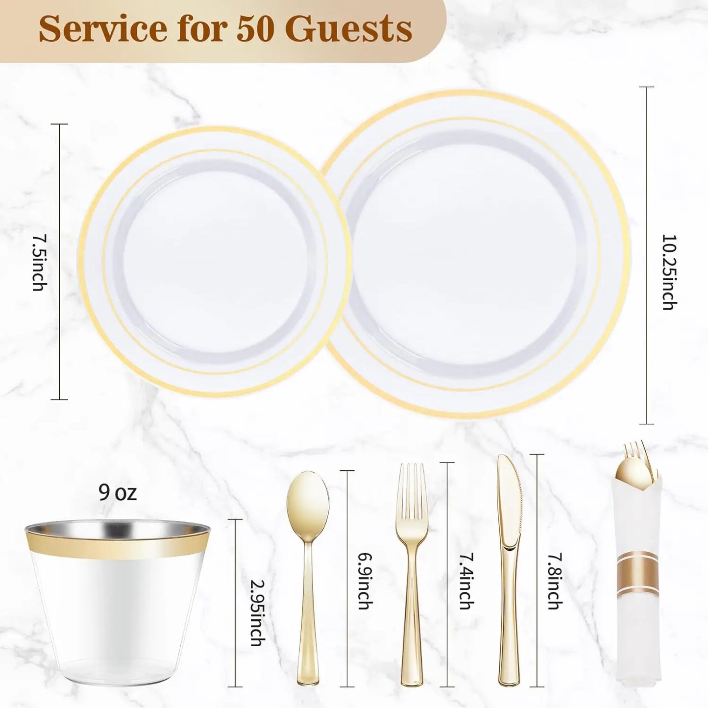 350PCS Gold Disposable Dinnerware Set