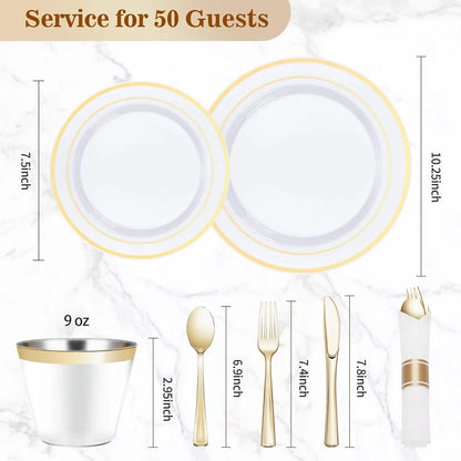 350PCS Gold Disposable Dinnerware Set