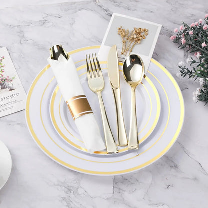 350PCS Gold Disposable Dinnerware Set