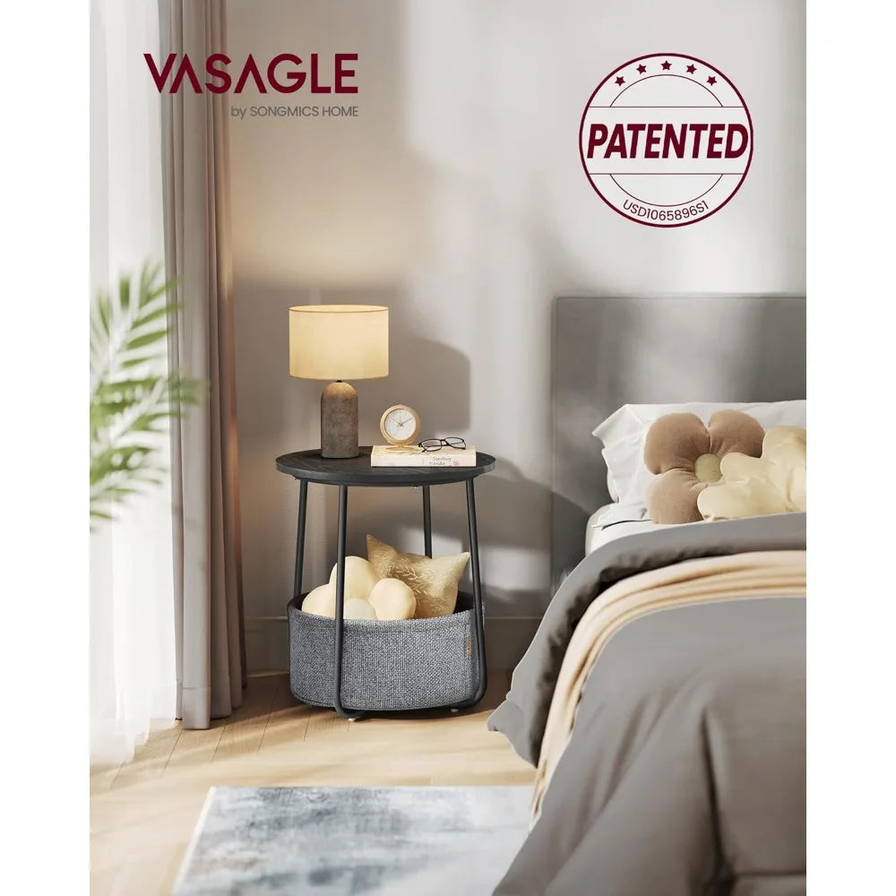 Modern Round Side Table, with Fabric Basket