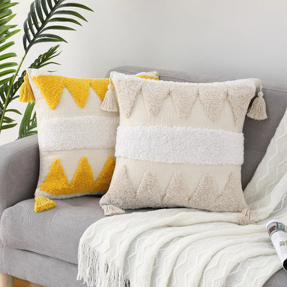 Bohemian Pillow Cover Beige with Fringe for Home Decoration