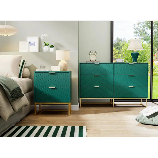3 Pieces Bedroom Sets, 6 Drawer Dresser and Nightstand Sets for Bedroom, Night Stand Set of 2 amp 6 Drawer Dresser with Gold Ha