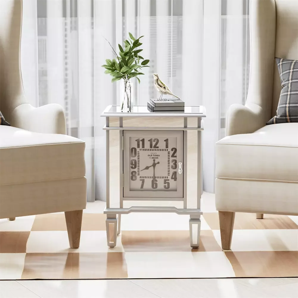 Modern Clock Mirrored End Table