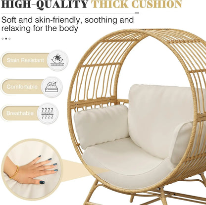 Oversized Egg Chair Indoor/Outdoor Rattan Hanging Basket Chair with Thickened Cushion Supports 350LBS  Wicker Patio Lounge Chair