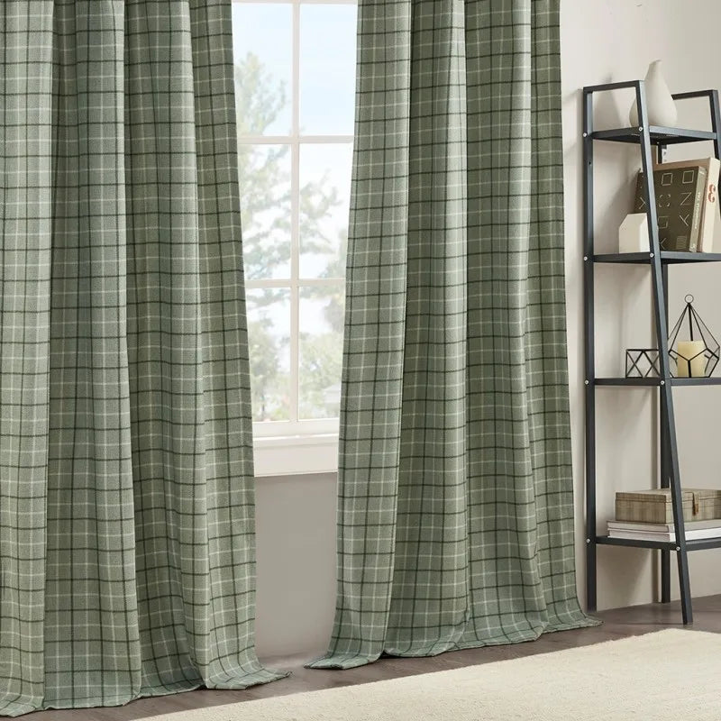 Green Plaid Rod Pocket Curtain Panel